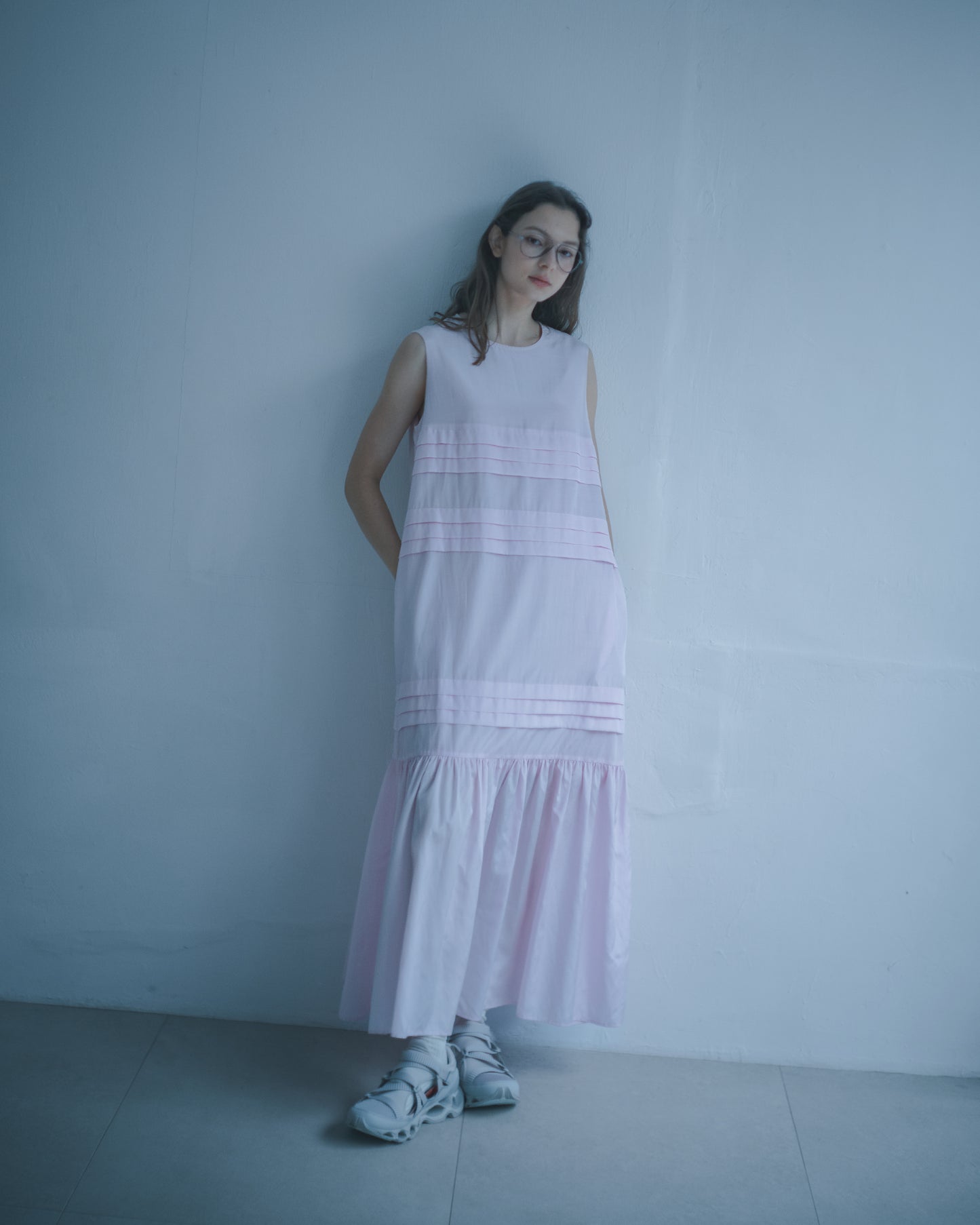 Layered Pleated Loose Long Dress (Pink)