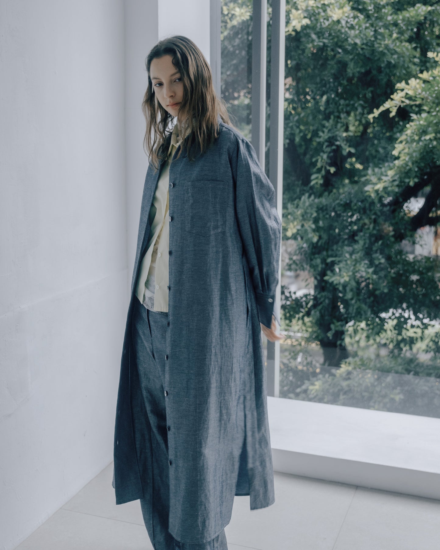 Shiny silver onion twill long dress