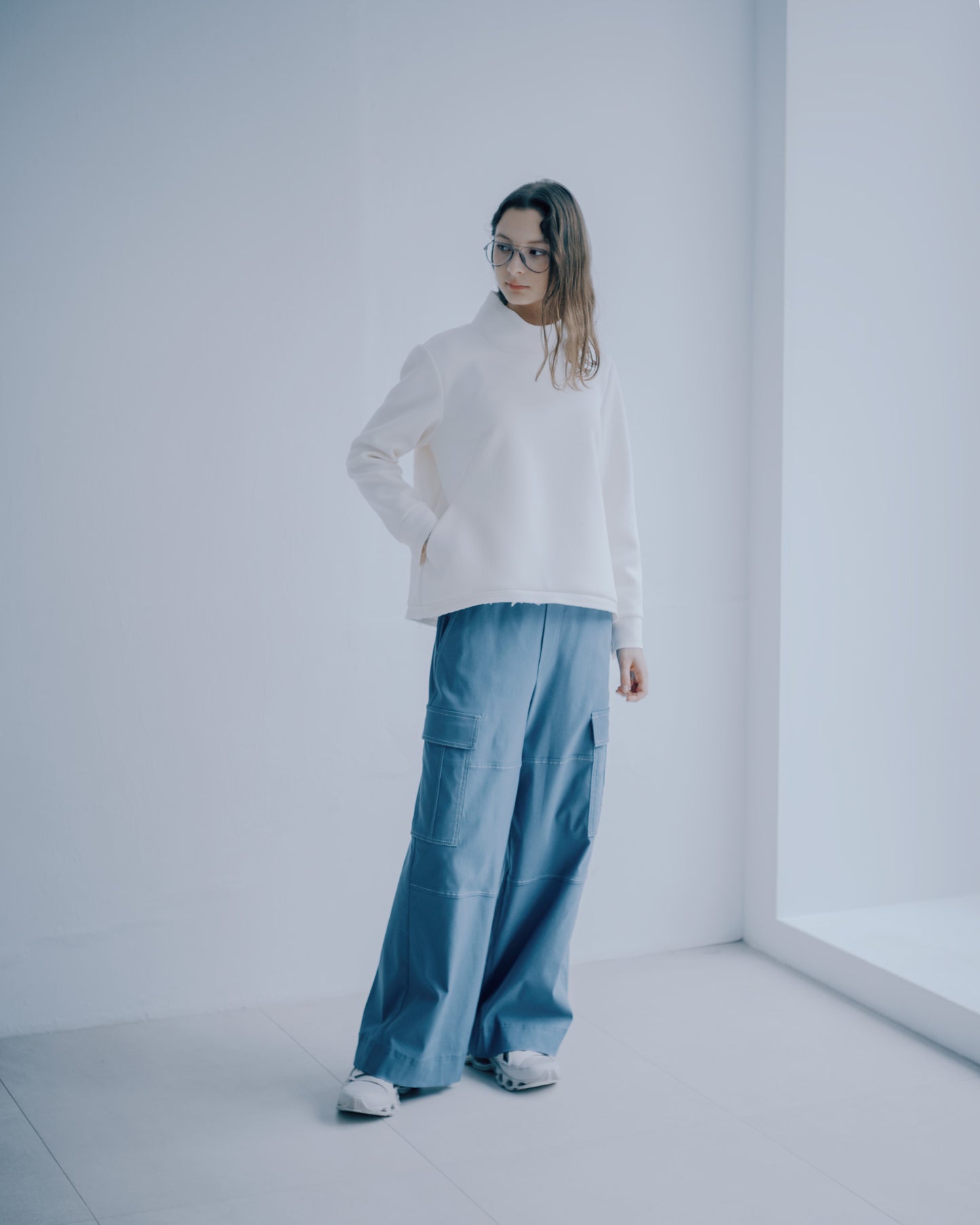 寶藍工裝彈性寬褲