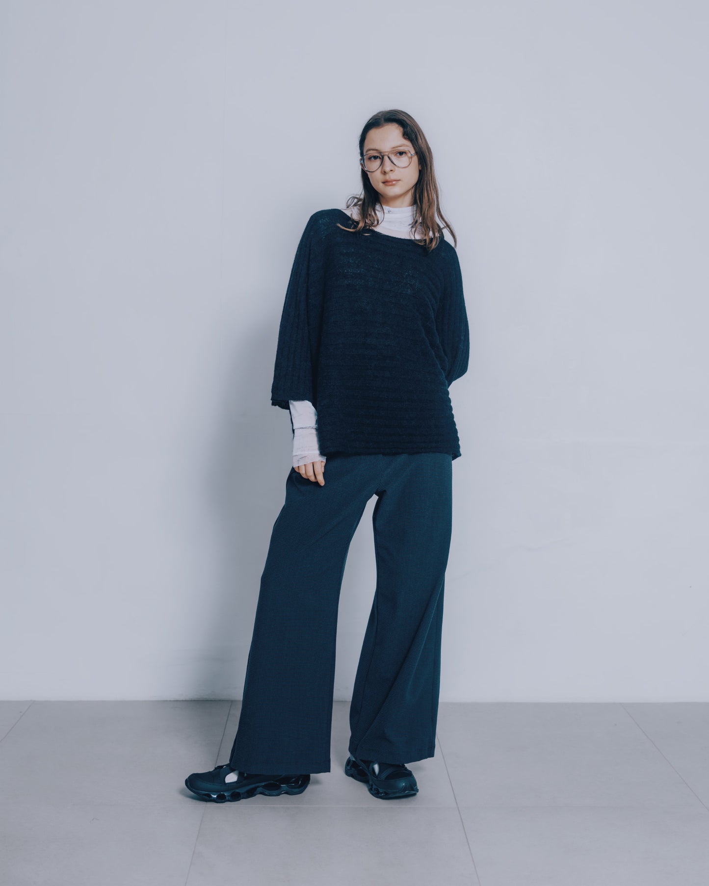 橫紋寬版針織上衣(黑色)