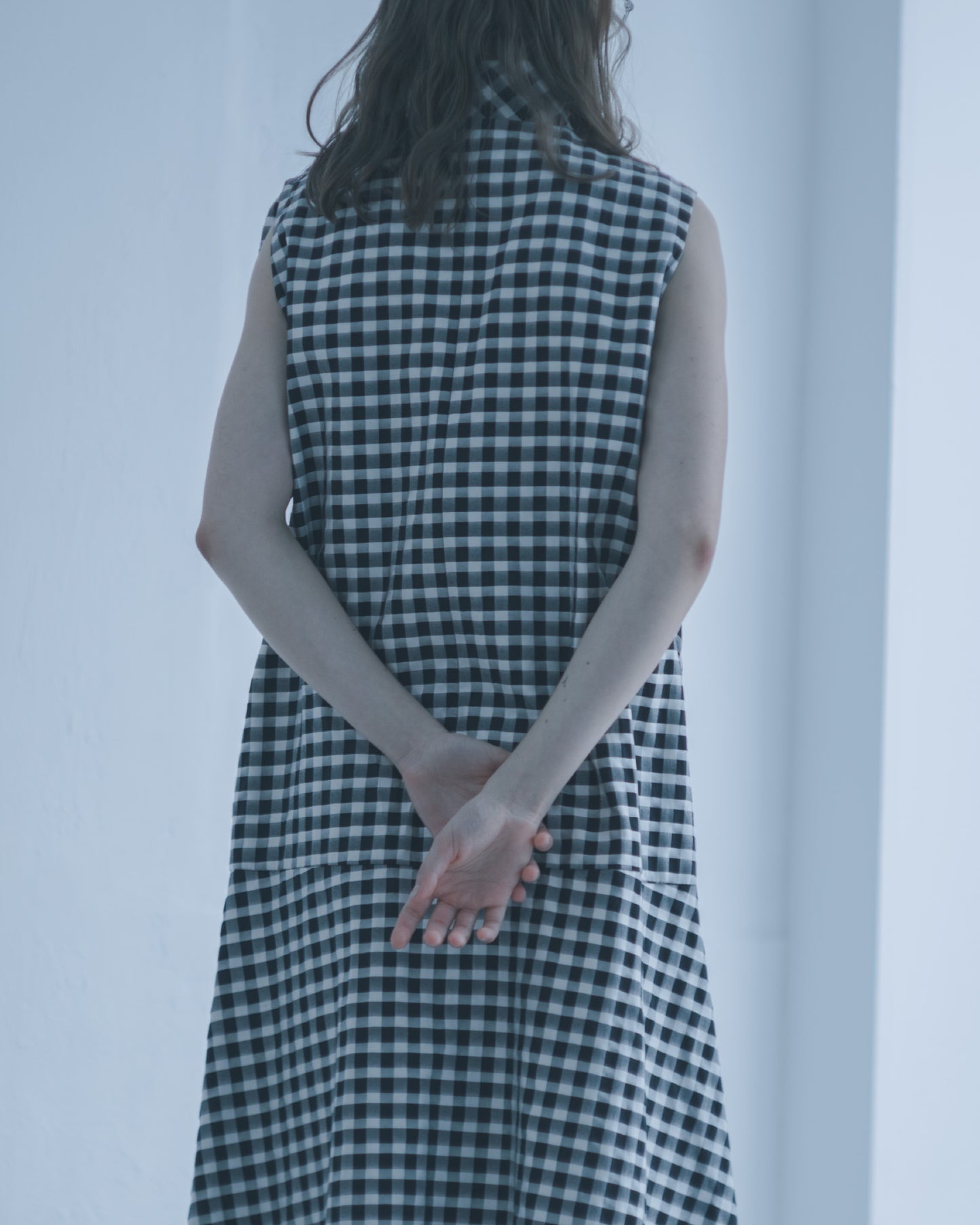 Black and white plaid sailor bow tie long dress