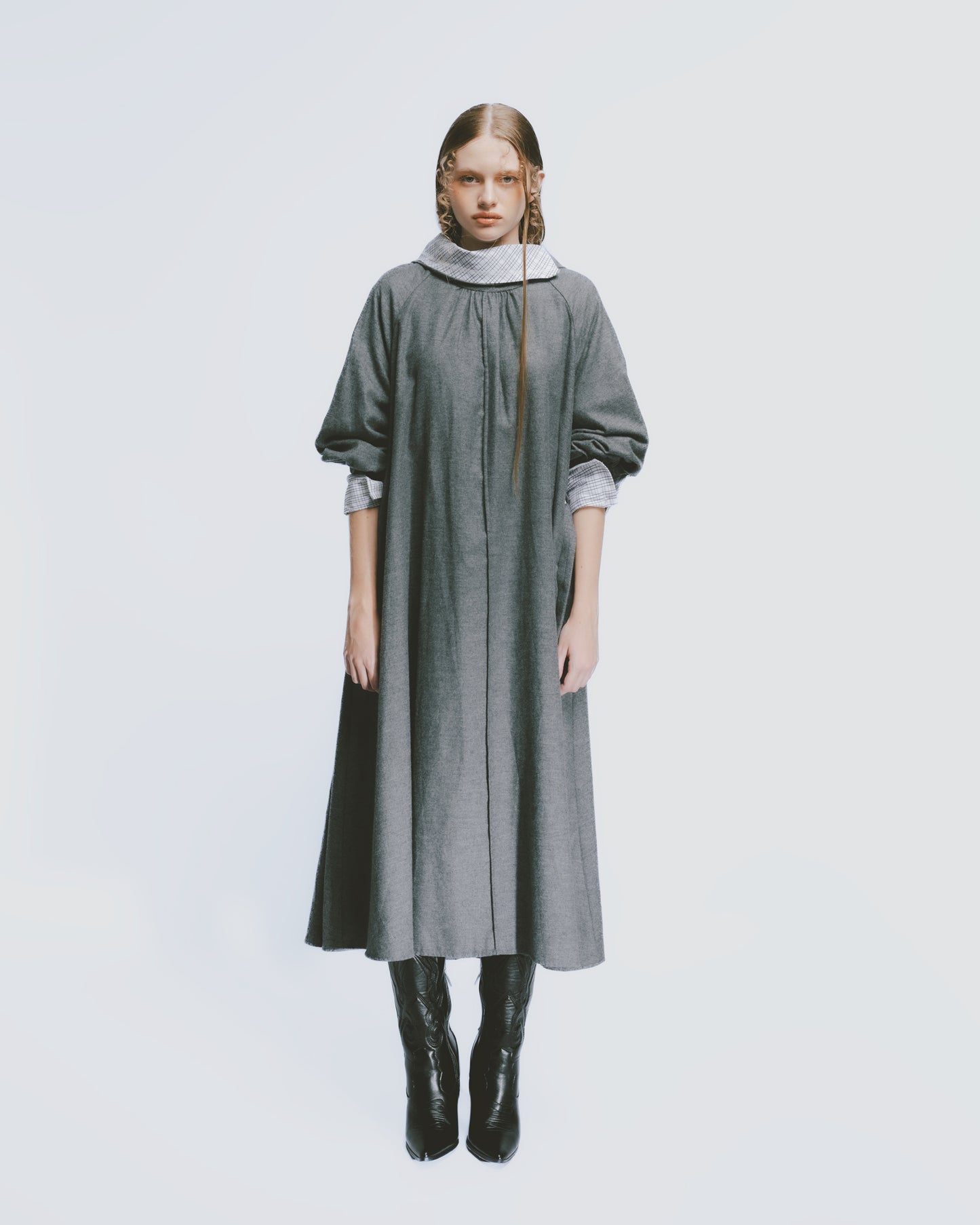 Misty grey brushed tie loose dress