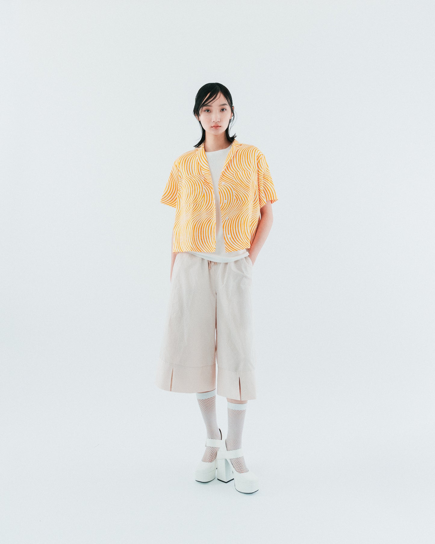 黃白條印花小襯衫