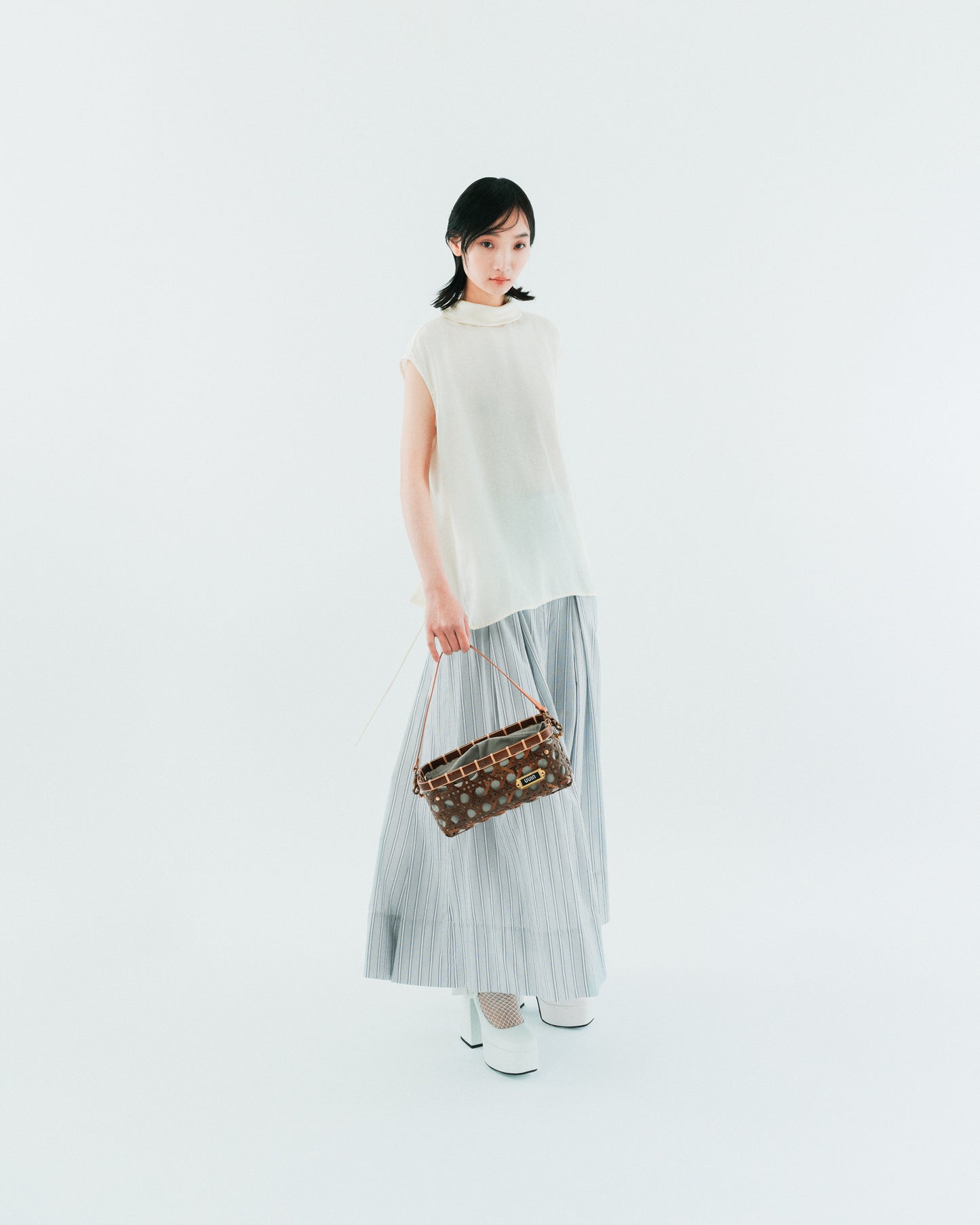 Beige transparent skin puff top