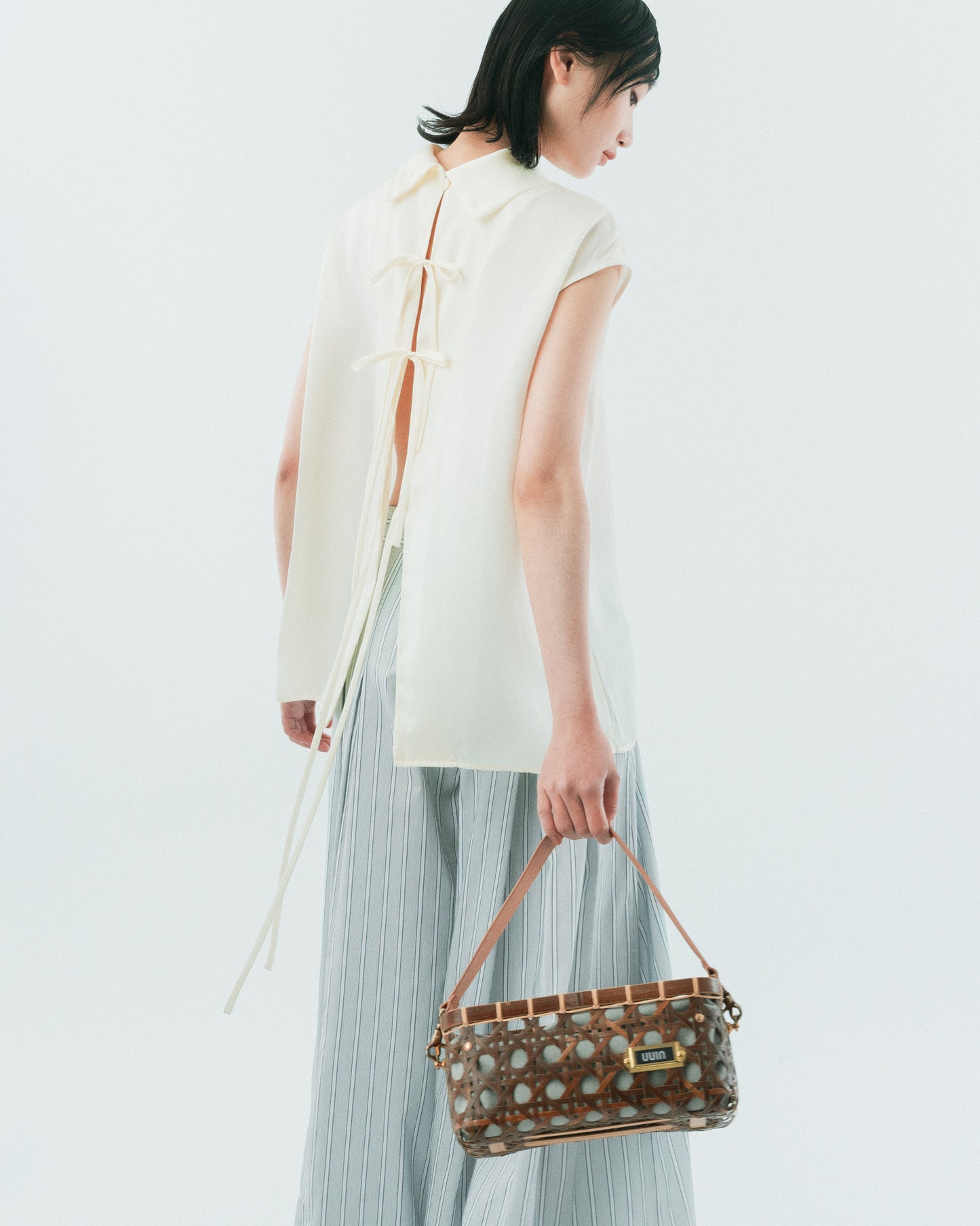 Beige transparent skin puff top