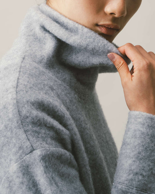 銀灰刷毛簡約高領T