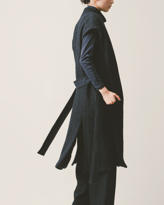 泰迪開襟綁帶背心大衣(深藍)