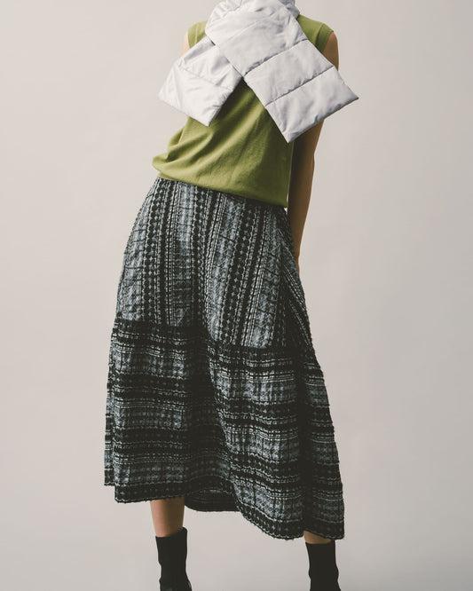 黑灰條泡泡長裙