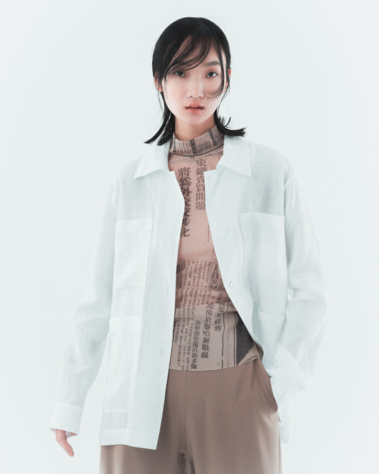 白麻雙口袋外套