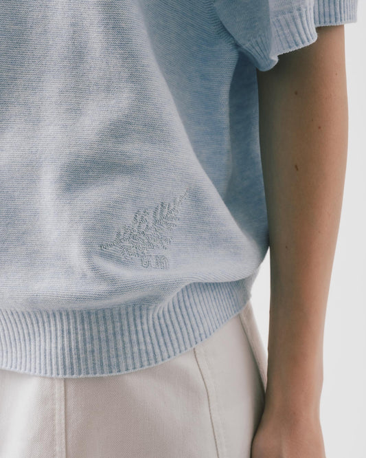 藍寬鬆短袖針織上衣