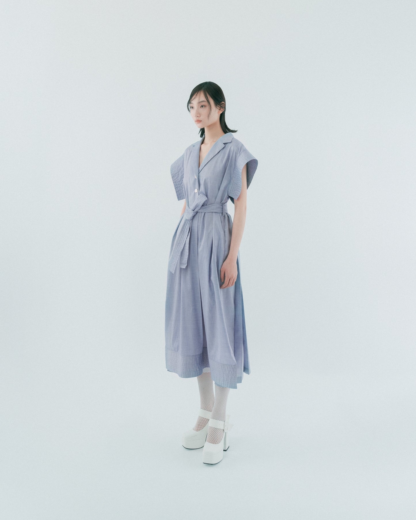 藍西裝綁帶洋裝