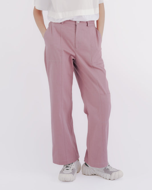 多口袋切線斜紋牛仔褲(粉色)