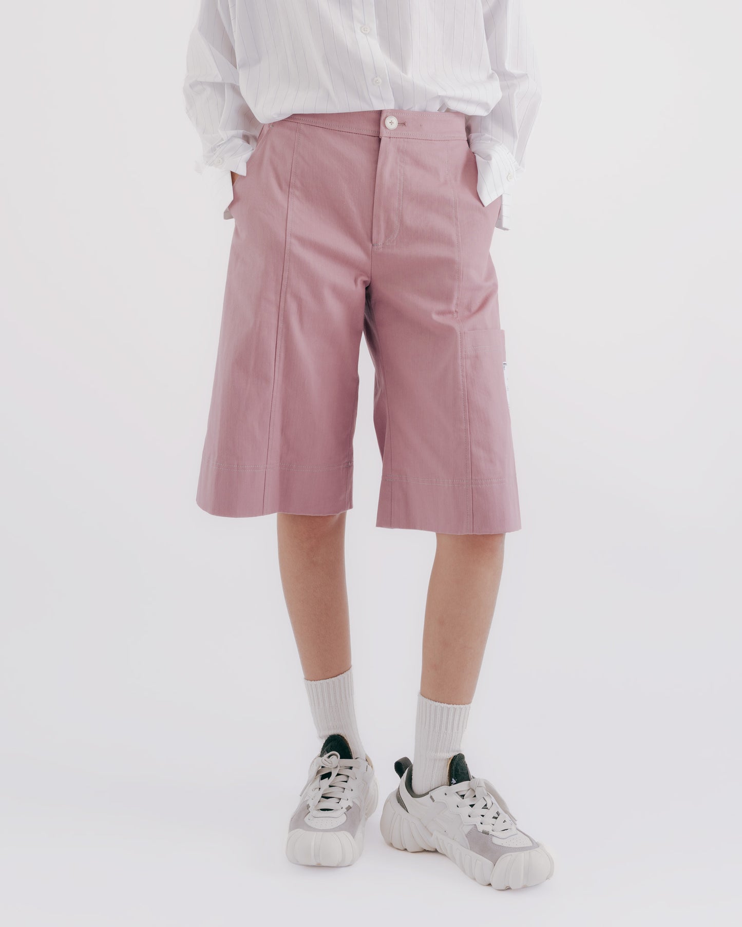 Multi-cut denim shorts (pink)