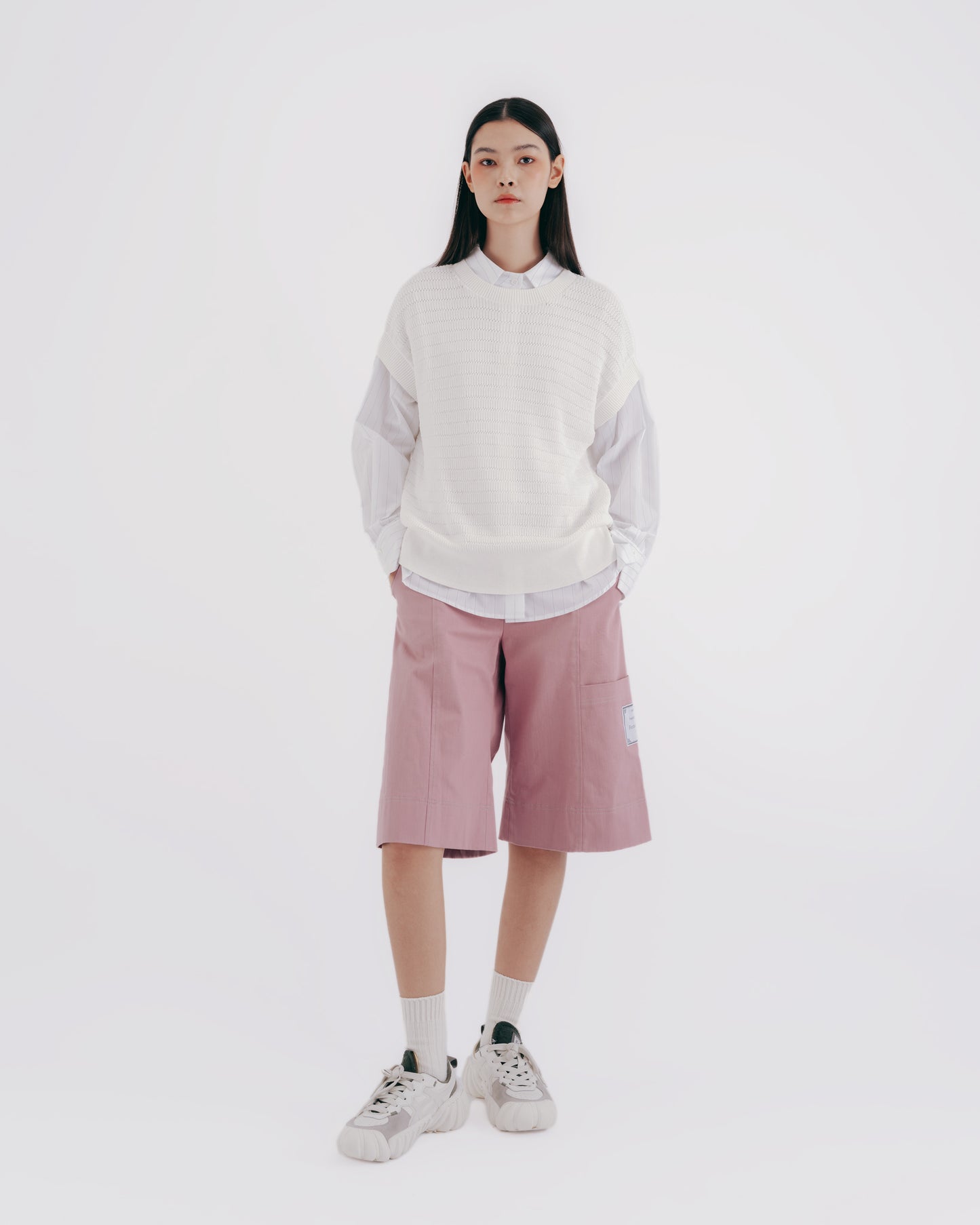 Multi-cut denim shorts (pink)