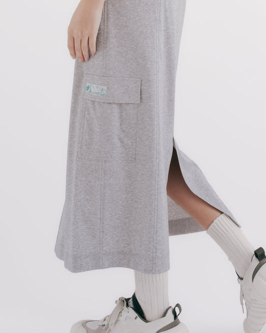 休閒感工裝口袋針織直裙(麻灰)