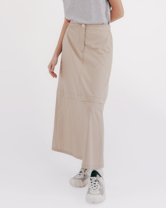 層次拼接A字工裝裙(卡其)