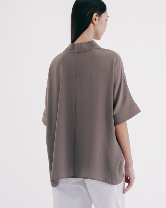 啞光綠壓線立領連袖上衣