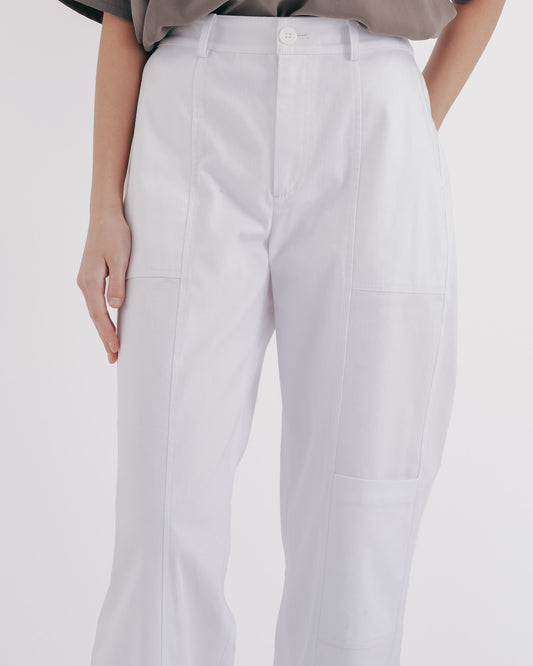 多口袋切線斜紋牛仔褲(白色)