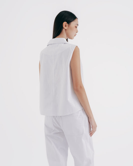 造型翻領無袖背心上衣(白色)