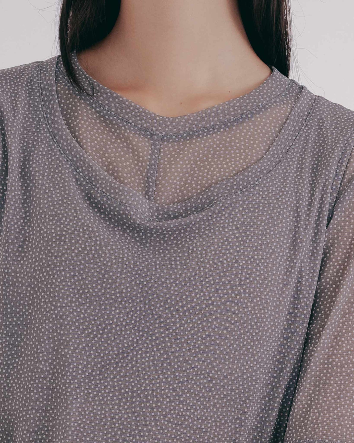 Gray and white raindrop two-piece sheer top