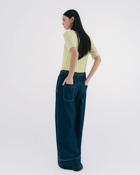 撞色縫線雙摺牛仔褲