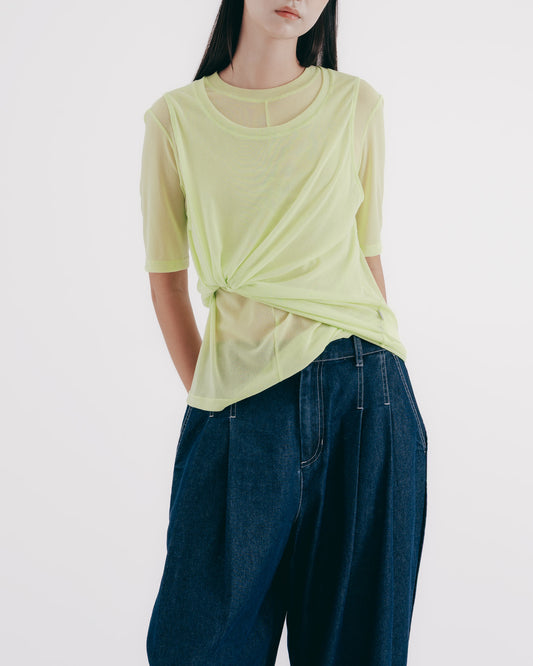 兩件式造型透膚上衣(果綠)