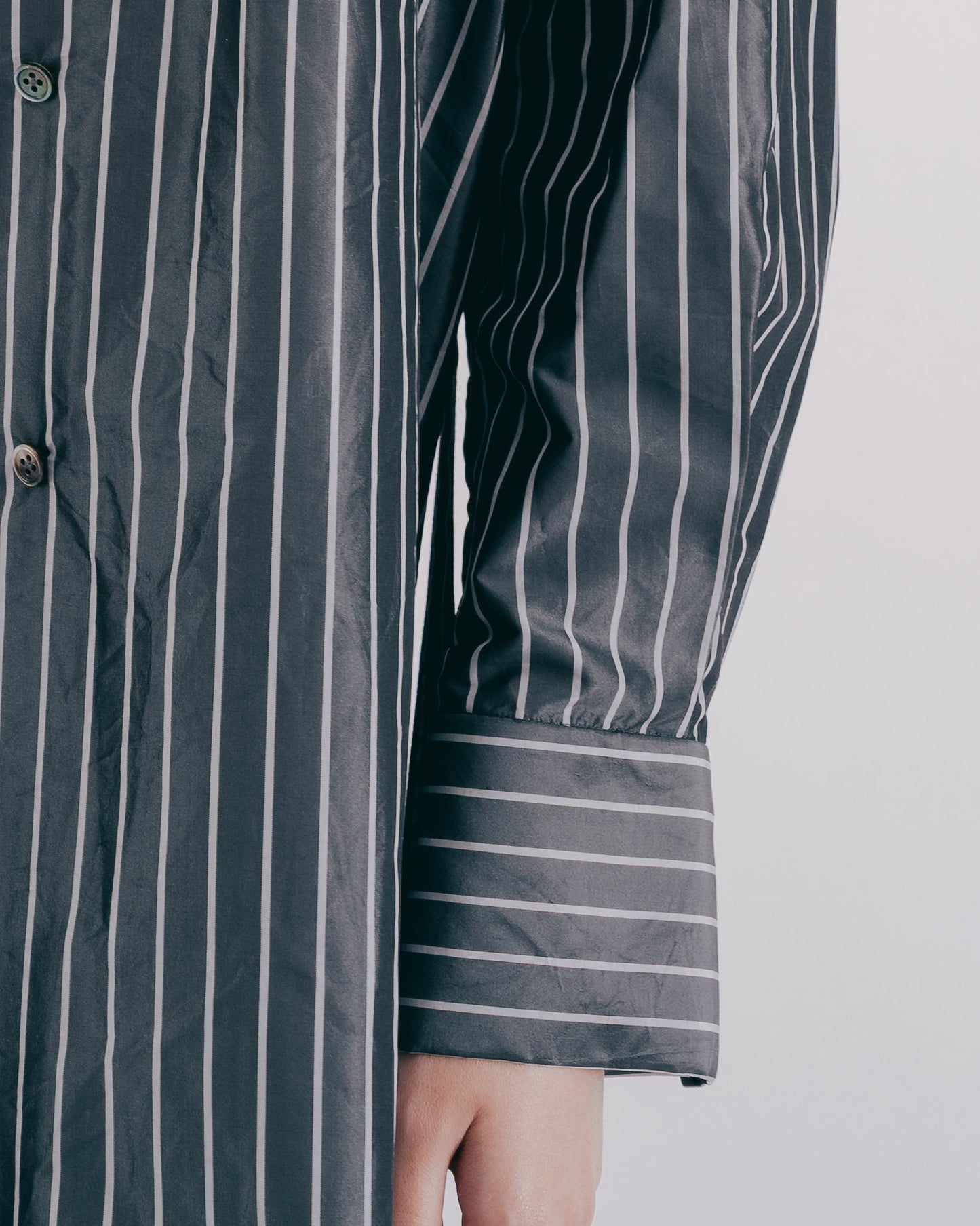 Lightweight Silk Striped Midi Shirt (Gray)