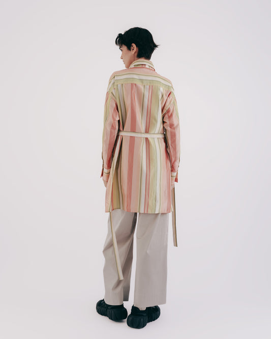 真絲條紋輕挺中長版襯衫(粉色)