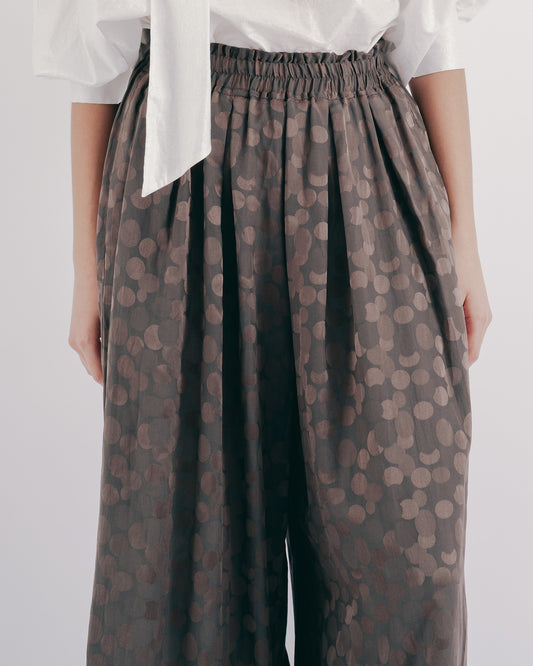絲棉混紡圓點鬆緊落地褲(咖啡)