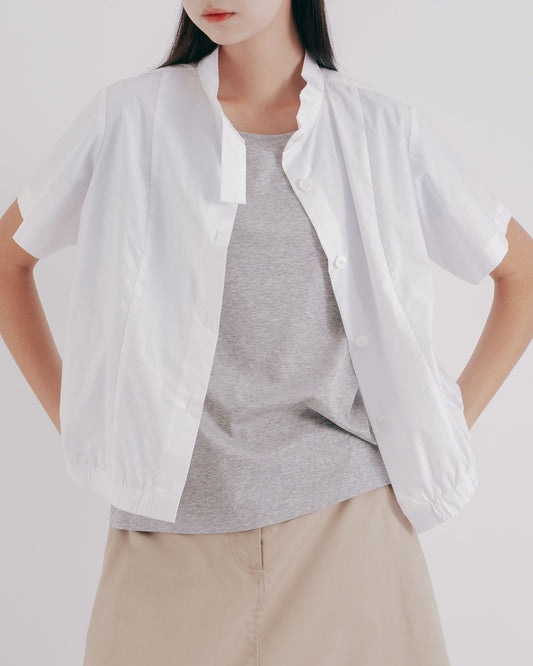 純白立領切線造型上衣(白色)