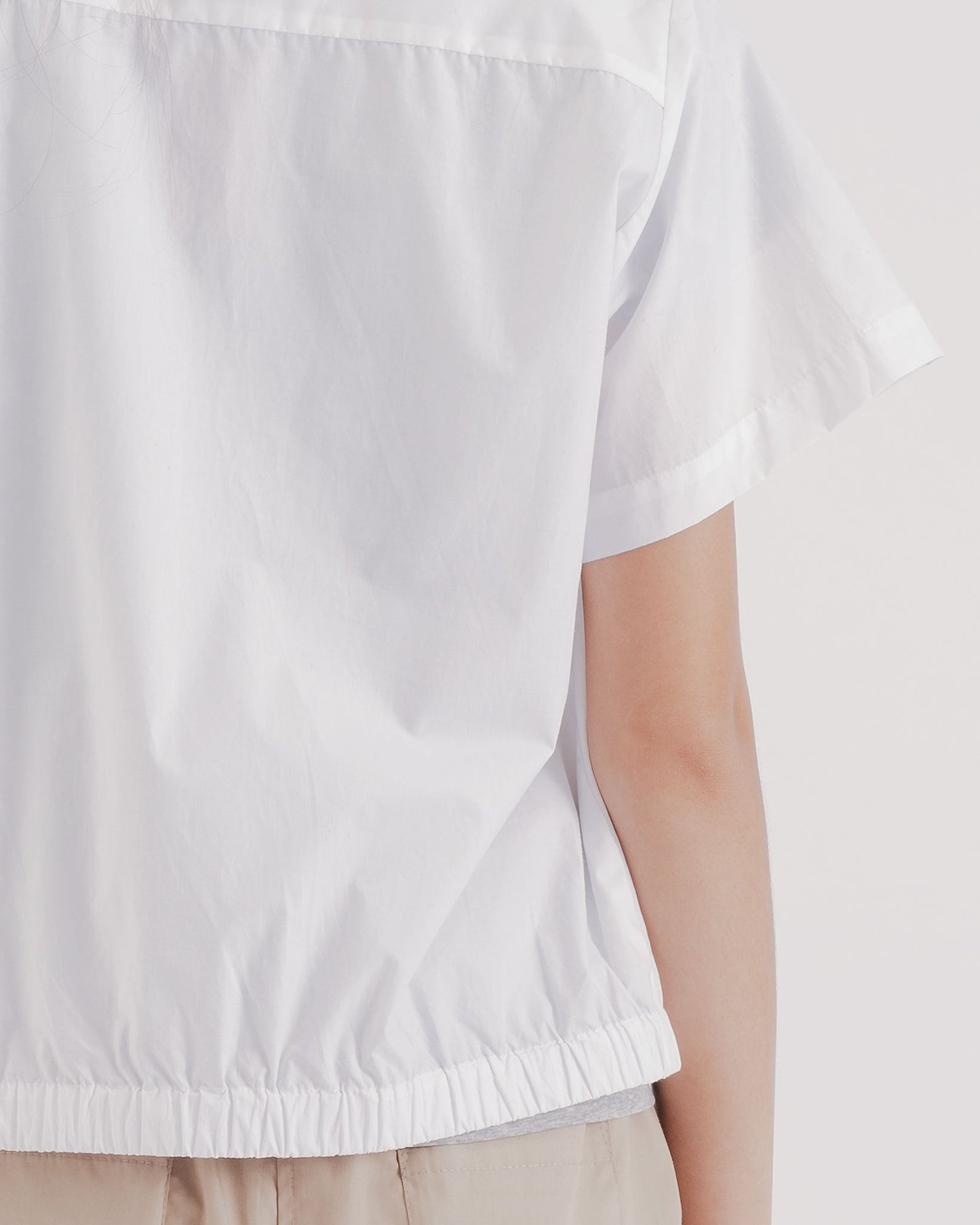 Pure White Stand Collar Tangent Shape Top (White)