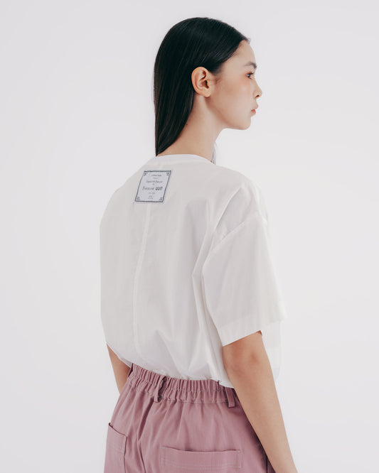 寬版假兩件層次拼接T-Shirt (白)