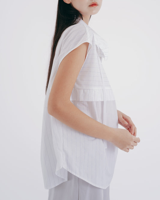 造型感高領層次拼接上衣(白色)