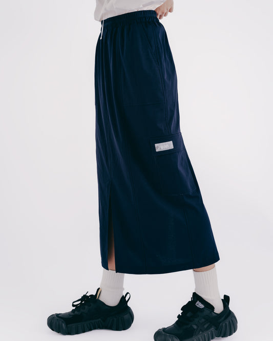 休閒感工裝口袋針織直裙(深藍)