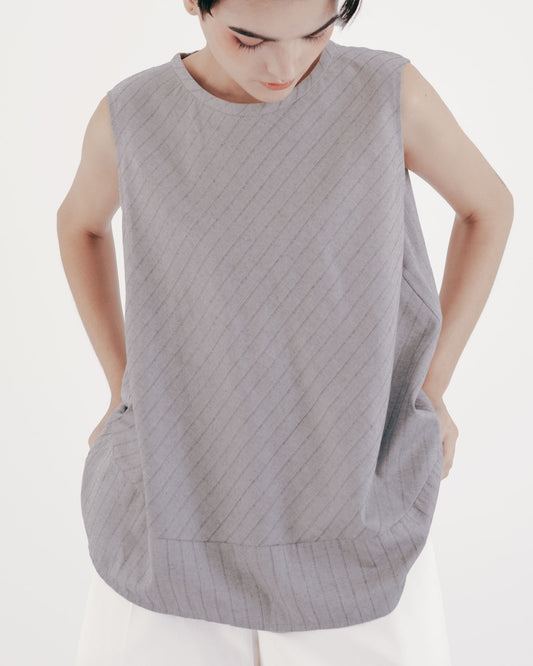 細緻銀蔥條紋無袖上衣