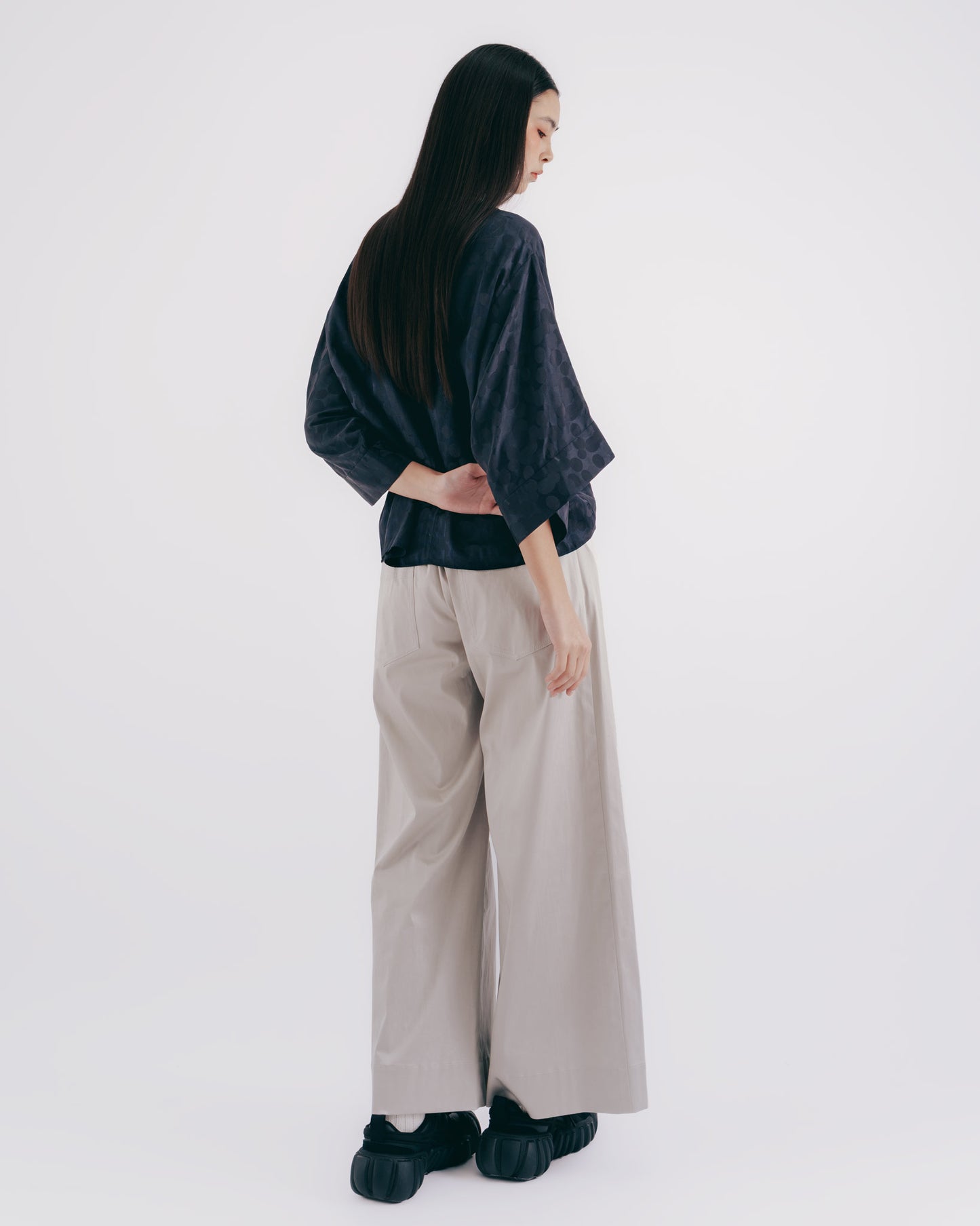 絲棉混紡圓點和服袖上衣