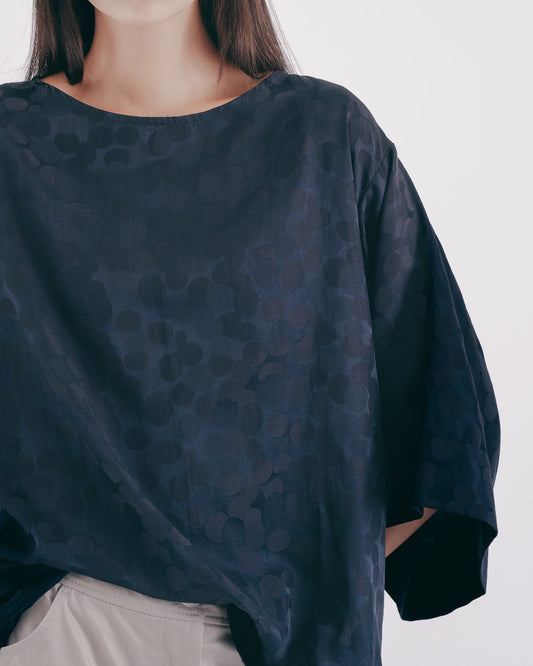 絲棉混紡圓點和服袖上衣