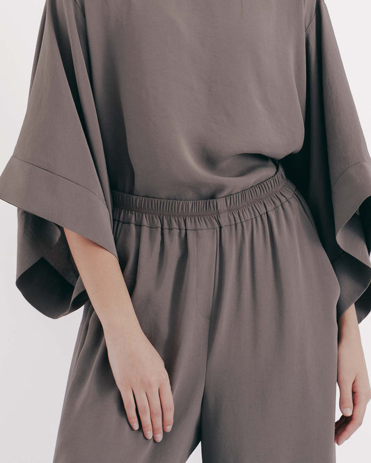 啞光綠鬆緊落地寬褲