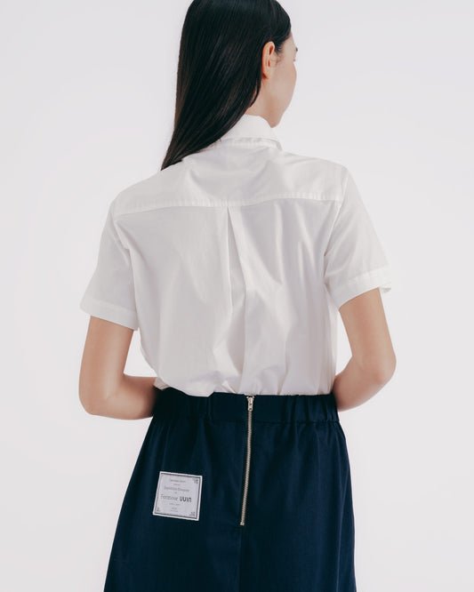 明線合摺A字中長裙(深藍)