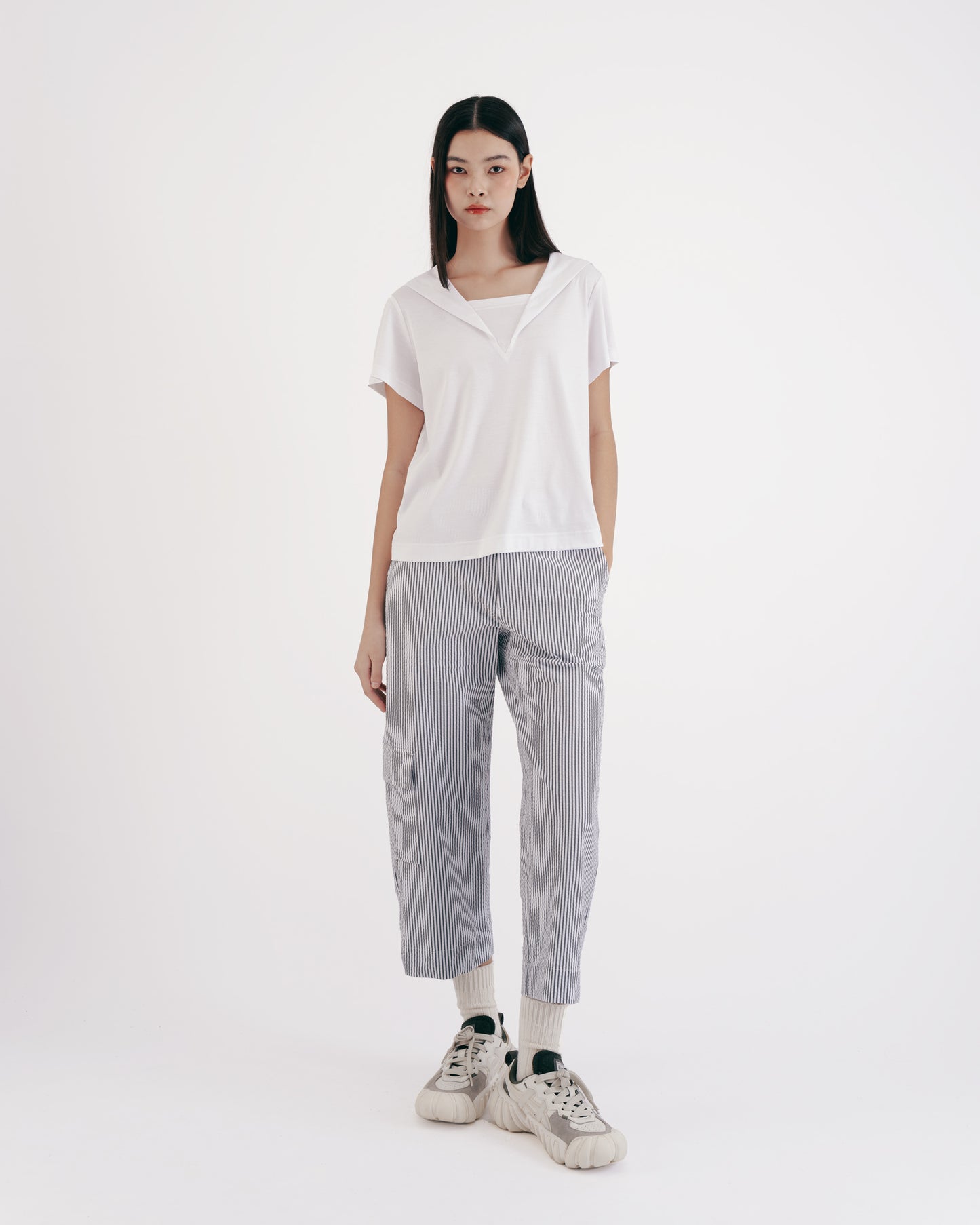 Stylish Sailor Collar Knit Top (White)