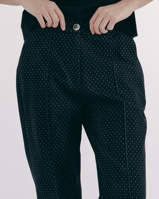 牛仔圓點立體中線修身喇叭褲