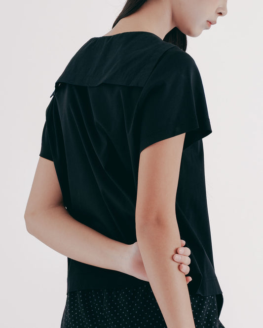 造型水兵領針織上衣(黑色)