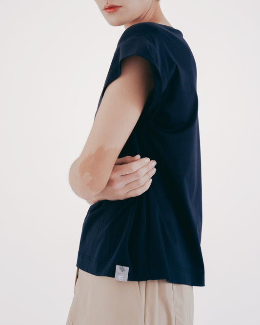 船領小翹袖針織上衣(深藍)