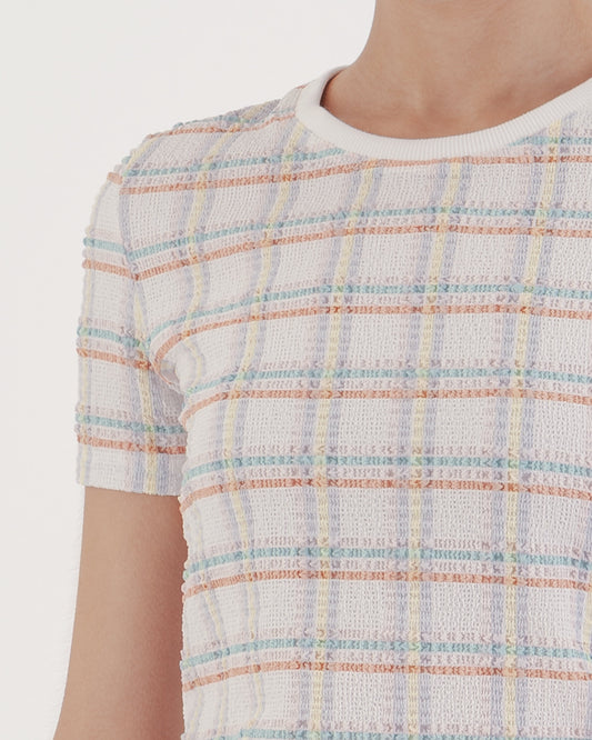 格紋泡泡組織合身短袖上衣