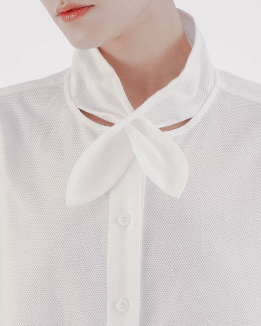 菱格織紋水手領結上衣(白色)