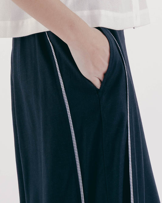 垂墜感撞色飾邊落地寬褲