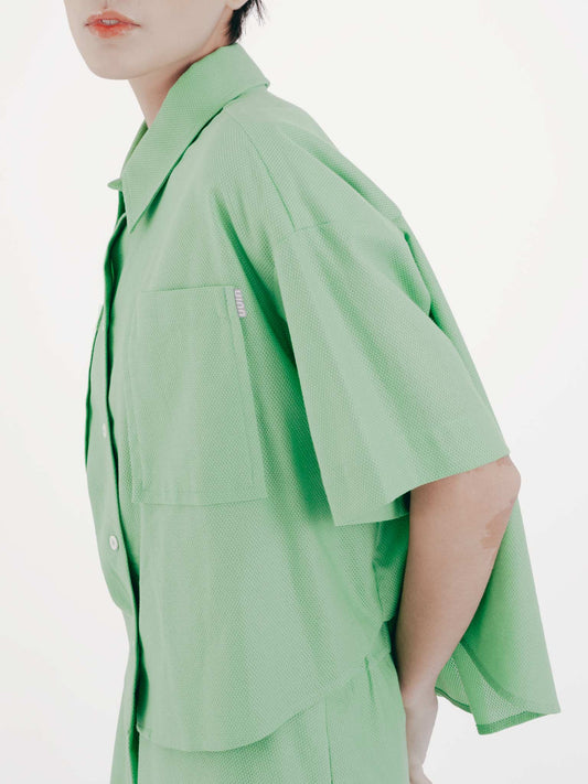 菱格織紋方型結構短襯衫(綠色)