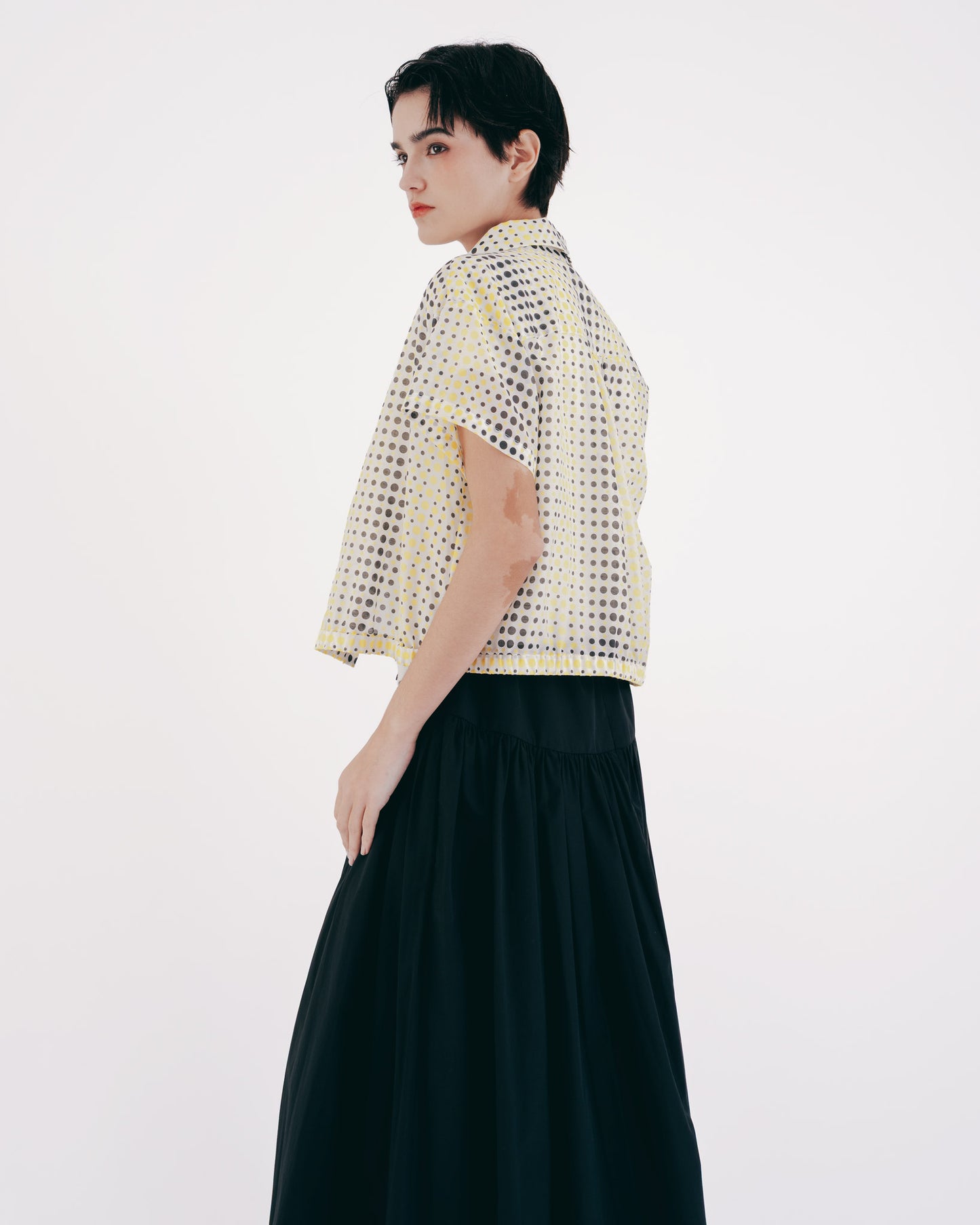 Polka Dot Print Elastic Hem Short Sleeve Top