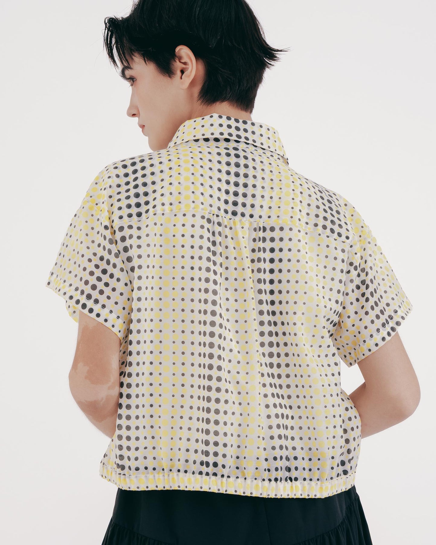 Polka Dot Print Elastic Hem Short Sleeve Top
