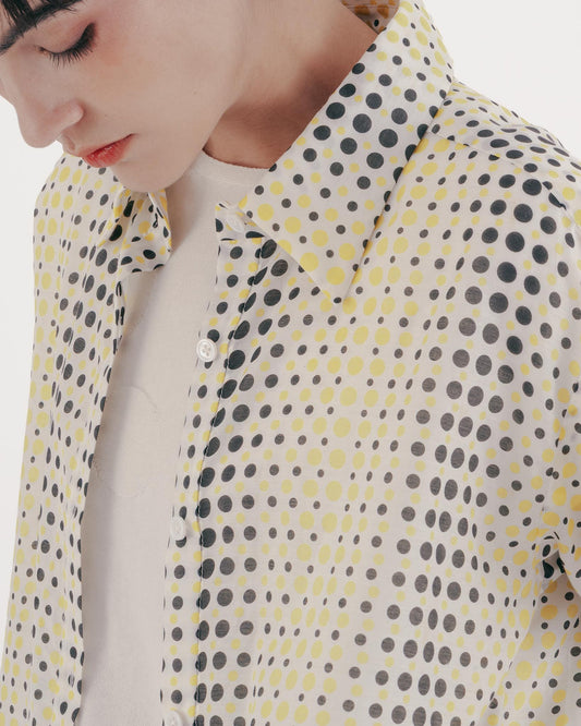 圓點印花下襬鬆緊短袖上衣